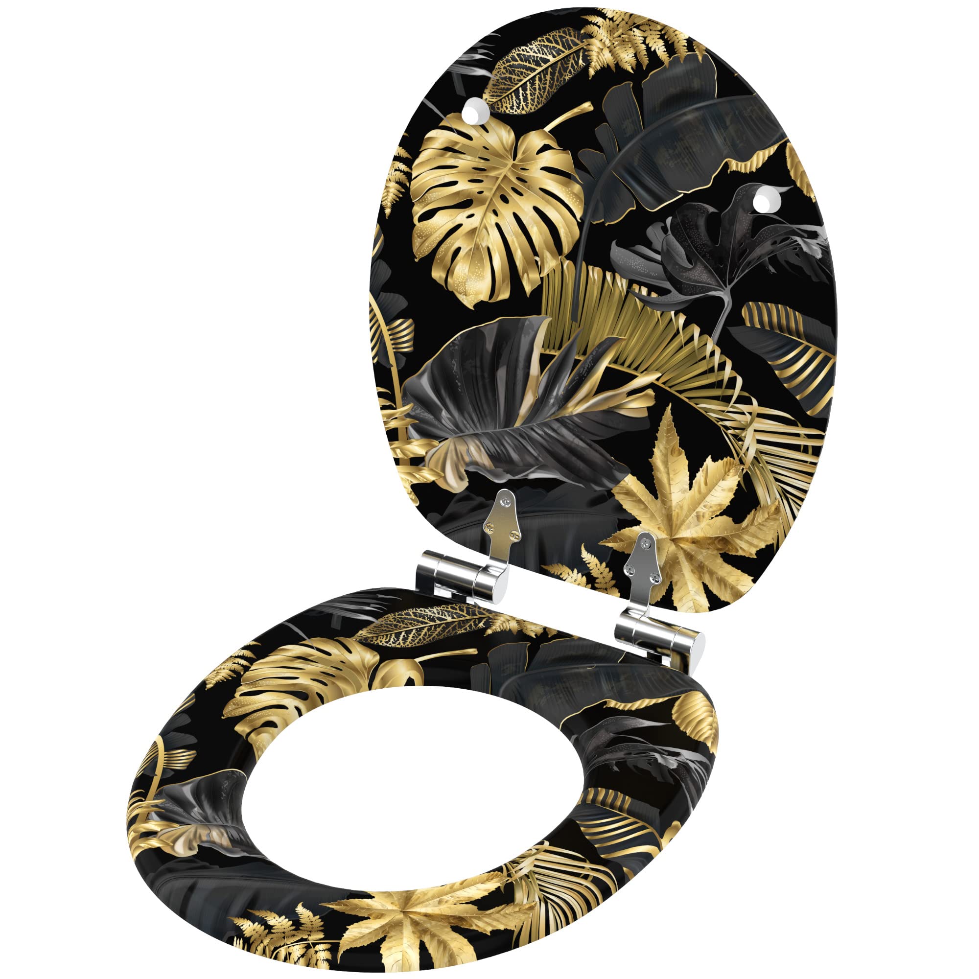 Sanilo Soft Close Toilet Seat, Wide Choice of New Toilet Seats, Stable Hinges, Easy to Mount (Golden Leaves) - Image 4