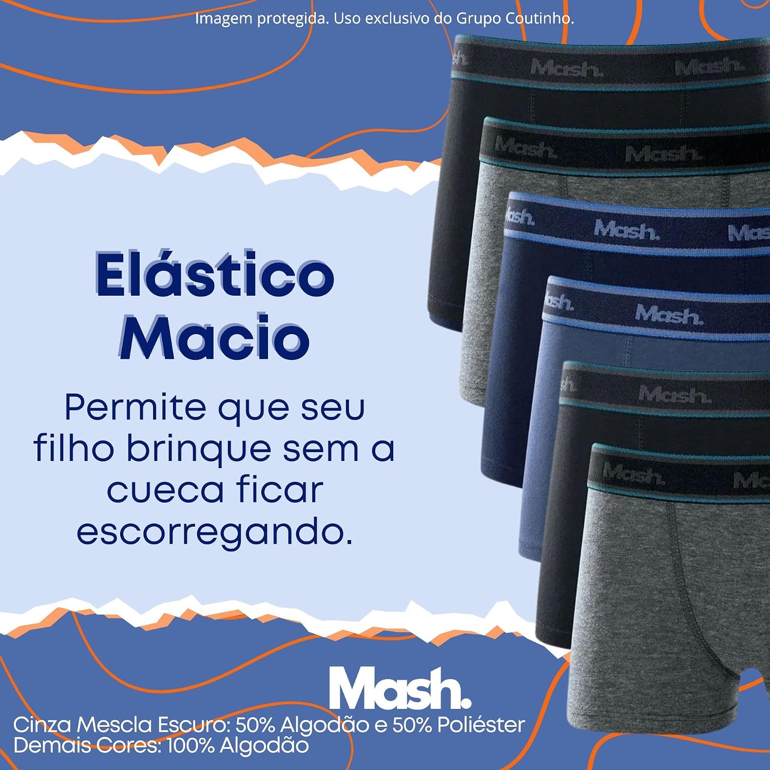 Kit 6 Cuecas INFANTIL Boxer Mash Algodão Box Meninos Crianças Kids