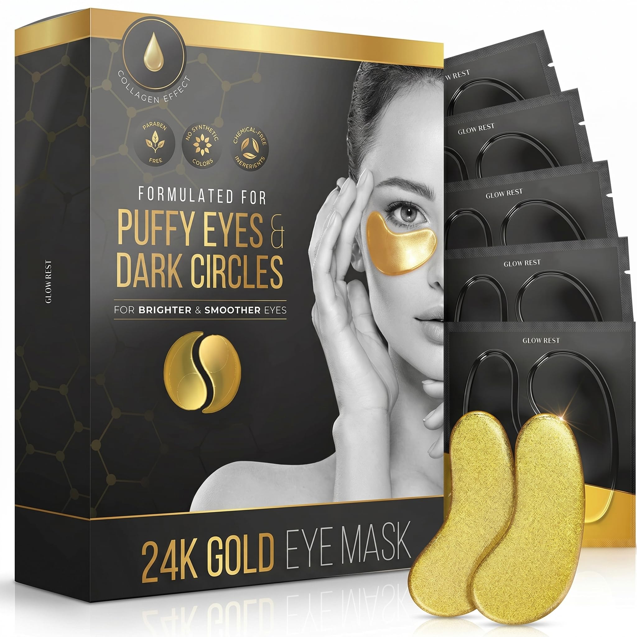 Glow Rest Golden Glow Under Eye Patches for Dark Circles and Puffy Eyes – 24K Gold Hydrogel Eye Mask with Collagen & Hyaluronic Acid for Wrinkles, Fine Lines & Eye Bags (5)-image-42