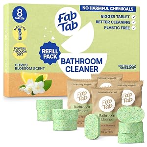 Fab Tab Bathroom Cleaner Eco-Conscious Cleaning Tablets for Sparkling Bathrooms Powerful Grime Remover Citrus Scent No Harmful Chemicals