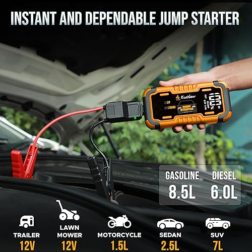 Miniatura 9 de EcoNour CS10 Arrancador de batería de coche de 1000 A, portátil, batería de coche de 12 V hasta 7 L de gasolina5.5 L diésel, arrancador de coche con