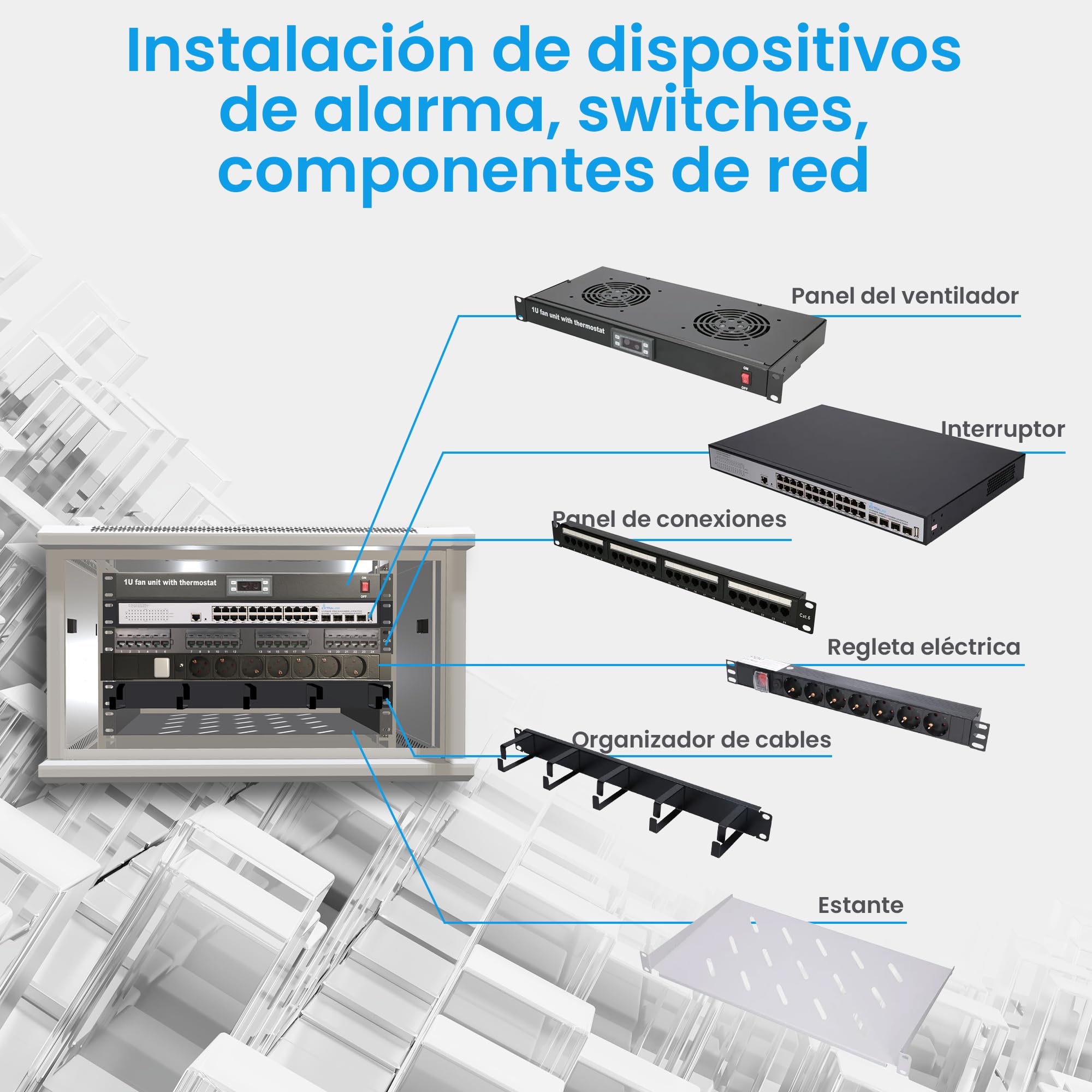 Extralink Armario Rack de 19" 6U - Armario de Red de 450mm, para Montaje en Pared o Suelo, hasta 60 kg, Puerta de Metal, Apertura de 180° Gris - para Red doméstica y Equipos informáticos