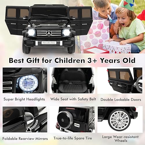 Miniatura 8 de HONEY JOY Auto de paseo Mercedes Benz G500 con licencia de 12 V, camión a batería con control remoto, luces, música, modo oscilante, arranque lento,