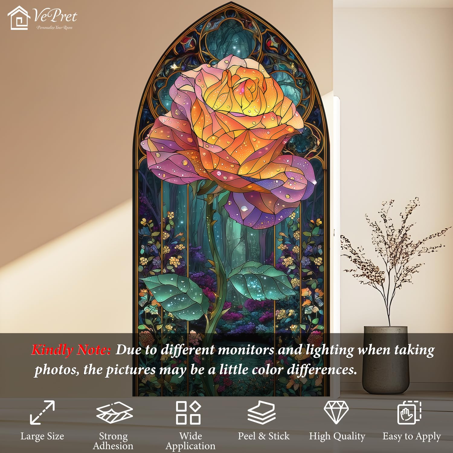 VePret Large Flower Arch Wall Decals Peel and Stick, Floral Rose Fabric Wall Stickers - Image 2