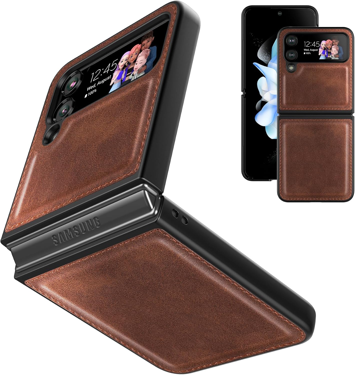 Foluu Case for Samsung Galaxy Z Flip 4 5G 2022, Galaxy Z Flip 4 Leather Case, PU Leather + Hard PC Shell Ultra Thin Slim Durable Protective Phone Case Cover for (Brown)