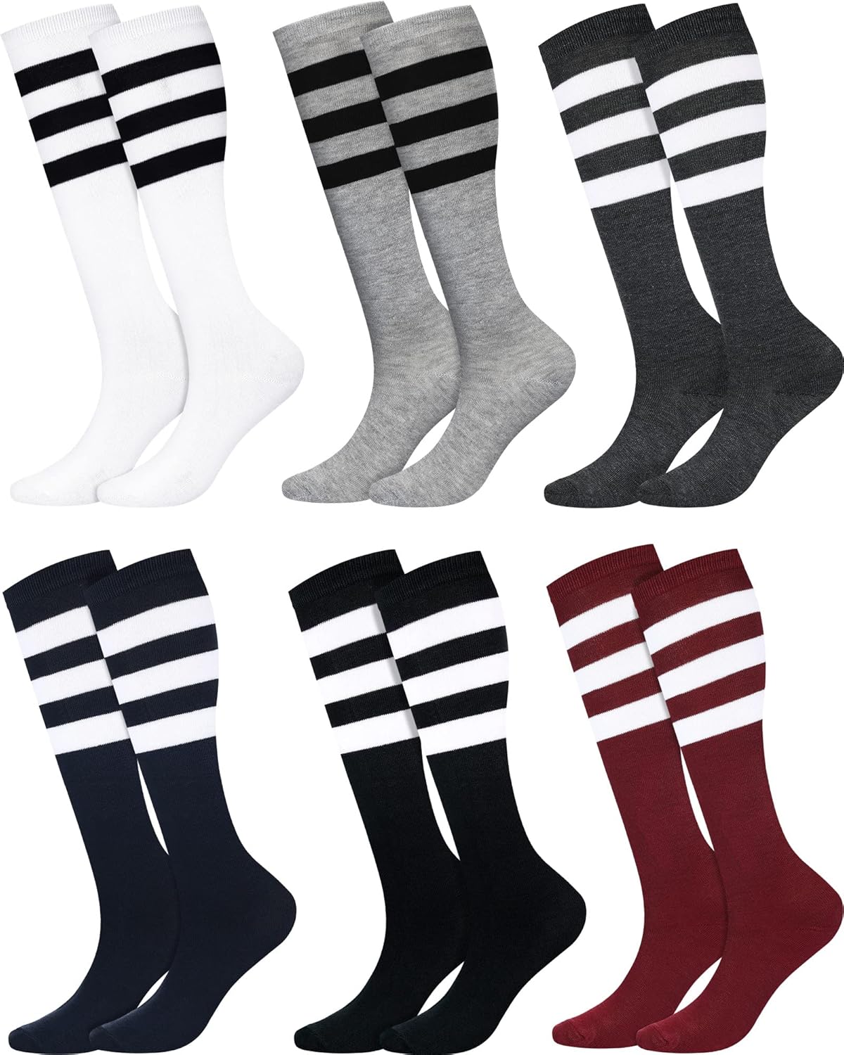 Syhood 6 Pairs Neon Knee High Socks Stretchy Roller Skate Socks for Women, Men, Soccer Softball Team Sports