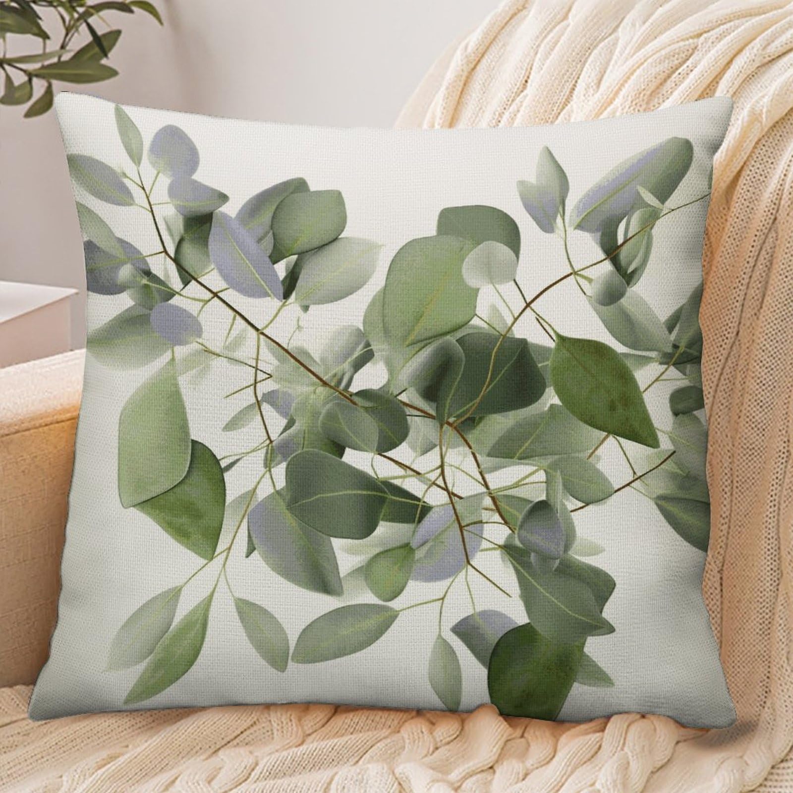 Fekiloot Style Green Eucalyptus Leaves Pillowcase Pillow Sham Pillow Case