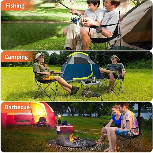 Miniatura 7 de Leonyo Paquete de 2 sillas de campamento para adultos, sillas de césped con mesa, sillas plegables resistentes para exteriores, sillas deportivas de