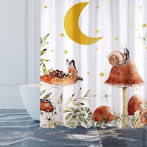 Miniatura 10 de Cortina de ducha de hongos, cortinas de ducha de tela, bonita cortina de ducha funky, cortina de ducha de tela de poliéster impermeable, juego de