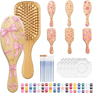 6 Sets DIY Bamboo Hair Brush Painting Kits Make Your Own Hair Brush with...