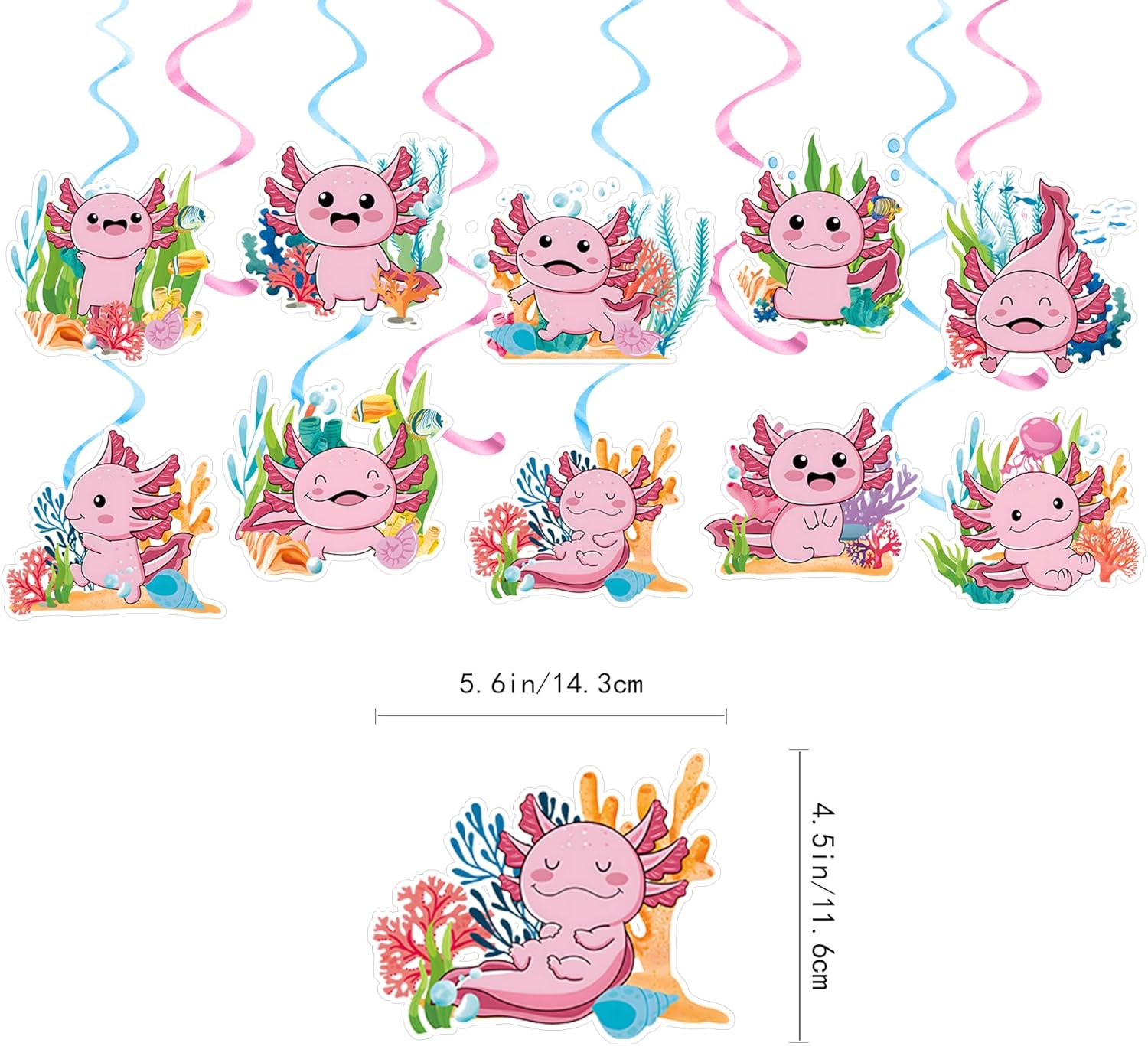32Pcs Axolotl Hanging Swirl Birthday Party Supplies Swirl Axolotl Ceiling Hanging Decoration for Axolotl Birthday Party Hanging Ornaments Decoration