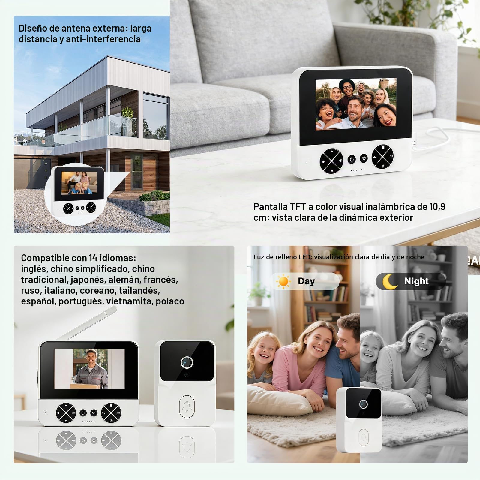 Timbre con Cámara Pantalla 4,3 Pulgadas, Gran Angular 80°, Timbre Inalámbrico Exterior Impermeable 1080p HD, Videoportero Inalámbrico Infrarrojo Noche, Audio Bidireccional, IP65, sin WiFi Ni APP