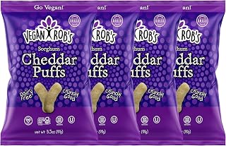 Vegan Rob's Cheddar Puffs: Baked Vegan Cheese Bites - Dairy-Free Gluten-Free Healthy Snacks for Kids & Adults, 4x 3.5oz Packs