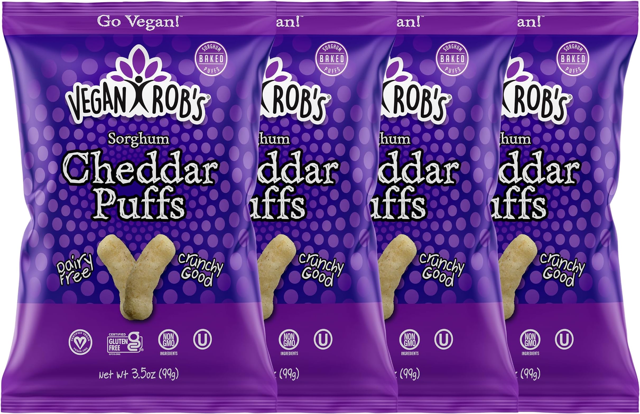 Vegan Rob's Cheddar Puffs Tasty Baked Vegan Cheese Bites - Plant-Based Healthy Snacks for Kids & Adults - Dairy Free & Gluten Free - 4 Count (3.5 Ounce)
