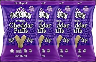 Vegan Rob's Cheddar Puffs Tasty Baked Vegan Cheese Bites - Plant-Based Healthy Snacks for Kids & Adults - Dairy Free & Gluten Free - 4 Count (3.5 Ounce)