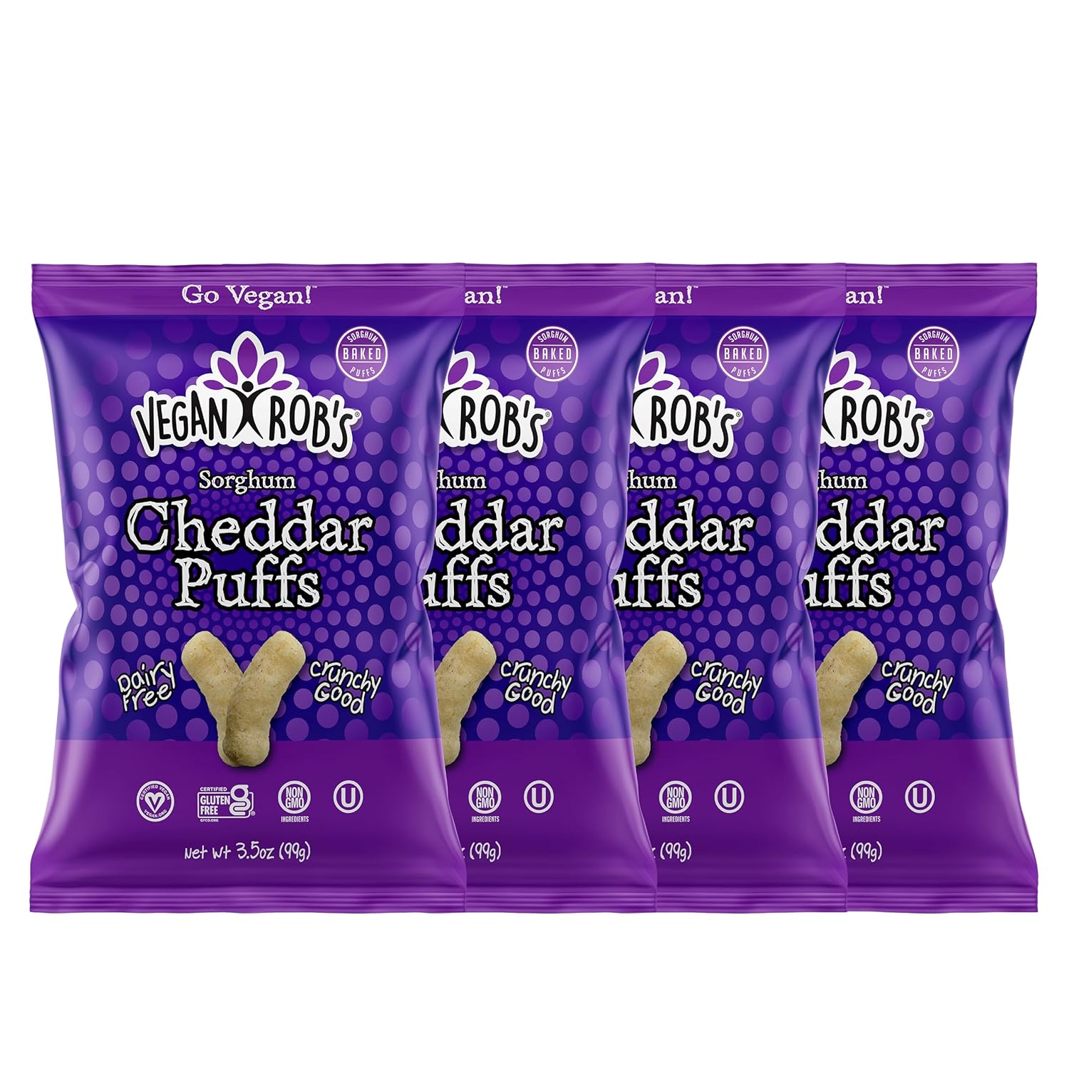 Vegan Rob's Cheddar Puffs: Baked Vegan Cheese Bites - Dairy-Free Gluten-Free Healthy Snacks for Kids & Adults, 4x 3.5oz Packs