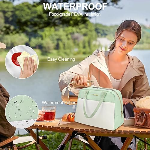 Miniatura 5 de LOKASS Lonchera térmica para mujeres, lonchera para adultos con bolsillo frontal, pequeña y bonita bolsa de almuerzo para el trabajo, bolsa