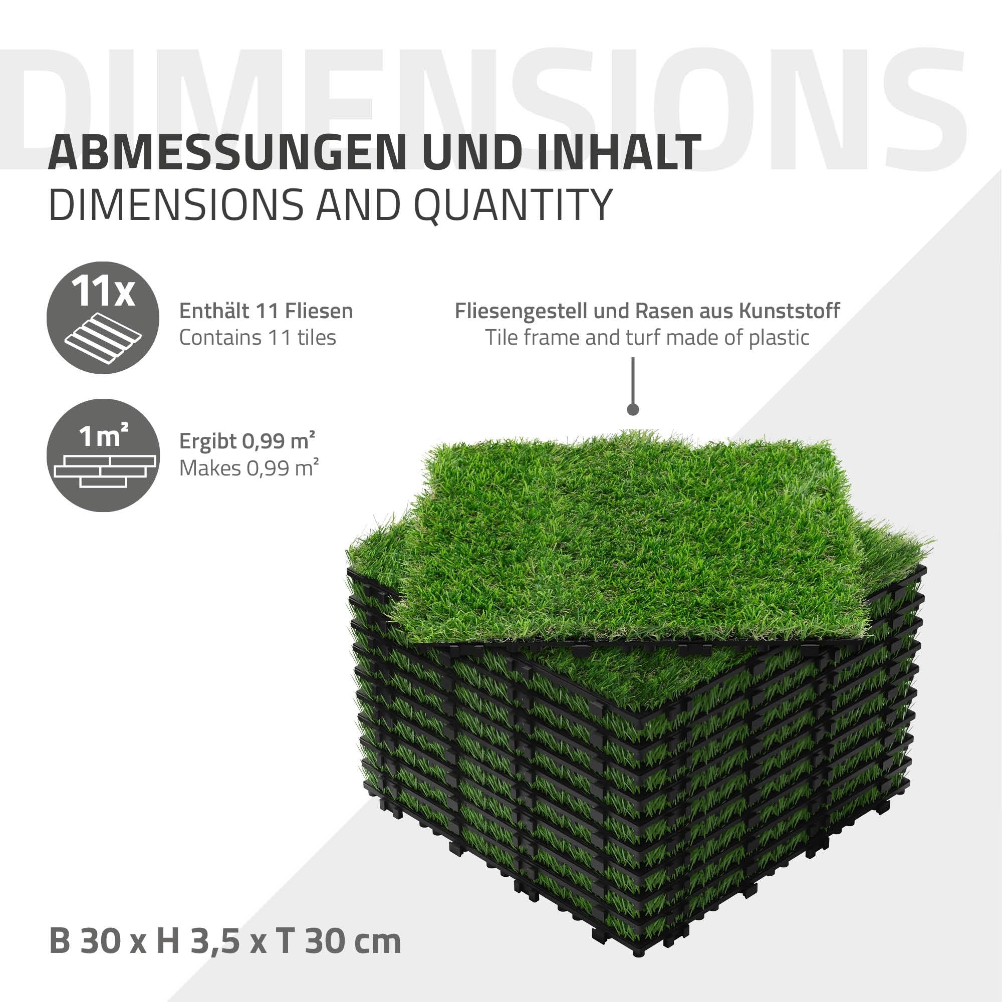 ML-Design Dalles Gazon Synthétique, 30x30 cm/44 pièces=4m², Clipsables avec Drainage, Pelouse Herbe Artificielle Revêtement de Sol à Cliquer Tapis Jardin Terrasse Extérieur Intérieur Résistant aux UV