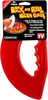 Rock'n Roll Pizza Cutter, Plastic, Non-Stick, Rocking, 9 inch, Easy to Clean, Dishwasher Safe, Handheld Pizza Slicer, Easier Slicing Tool, Baking Tools, Pastry Bread Cutting knife, Made in USA, Red