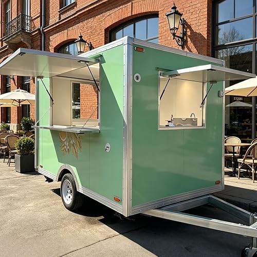 Food Truck Fully Equipped, Mobile Food Trailer for Vending on Street, Customized Concession Catering Car for Hamburger Taco Bacon Cheese Wrap Ice Cream Juice, for Business Commercial Use