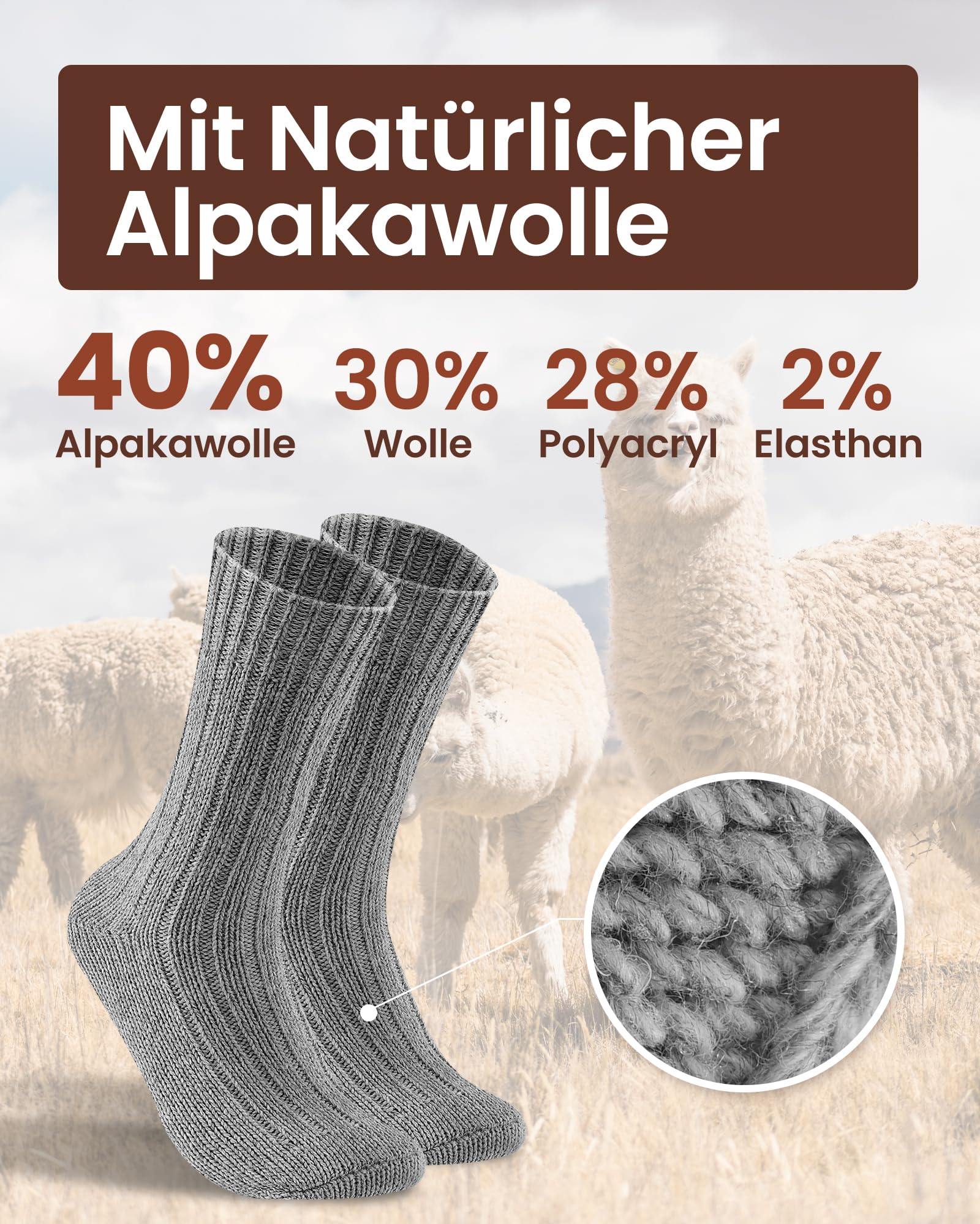 SockWaddles 4 Paia di Calzini di Alpaca Per Uomo e Donna, Calze Termici Traspiranti, Extra Caldi, Calzini Invernali Spessi con Lana D'Alpaca, Taglie 39-42 43-46