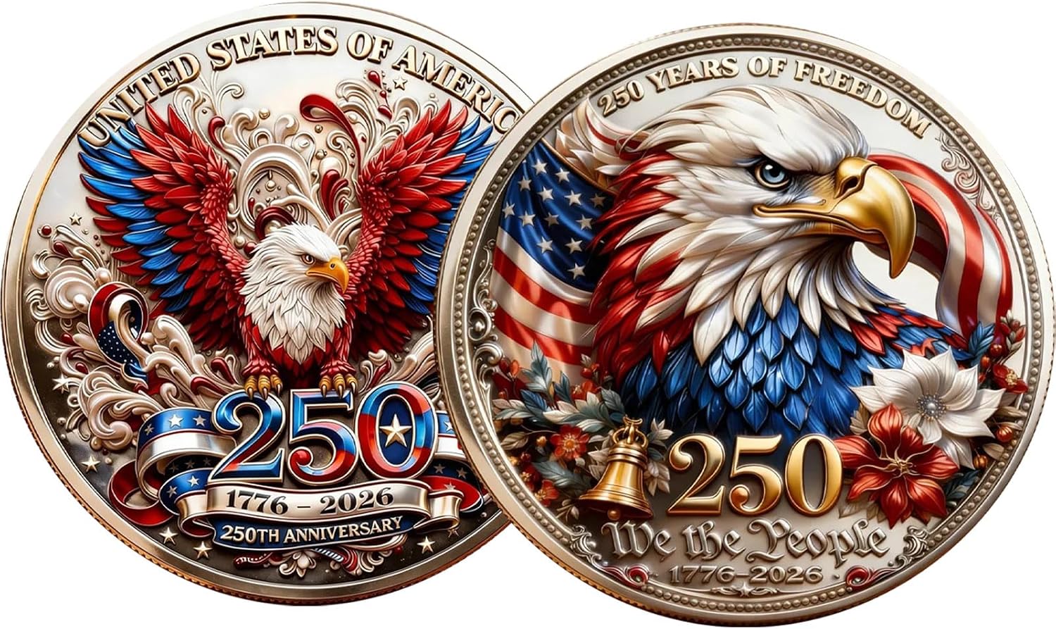 5 Pcs USA 250th Anniversary Challenge Coin American 250th Anniversary Commemorative Coins for Patriotism History Lovers (Style 3)