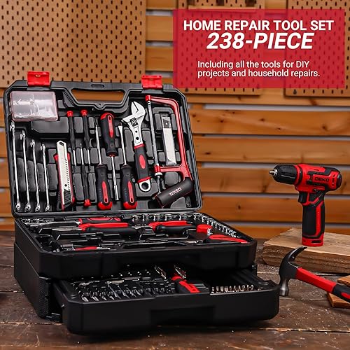 Miniatura 5 de Juego de herramientas de taladro kit de herramientas con taladro inalámbrico de potencia de 12 V, caja de herramientas de reparación manual con