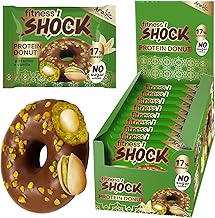 FitnesSHOCK Protein Doughnut Biscuit in Dark Chocolate with Sprinkles, 12 g/17% Protein without Added Sugar, Fibre-Rich Snack with Vanilla Filling Palm Oil Free - Pistachio Flavour 9 x 70 g