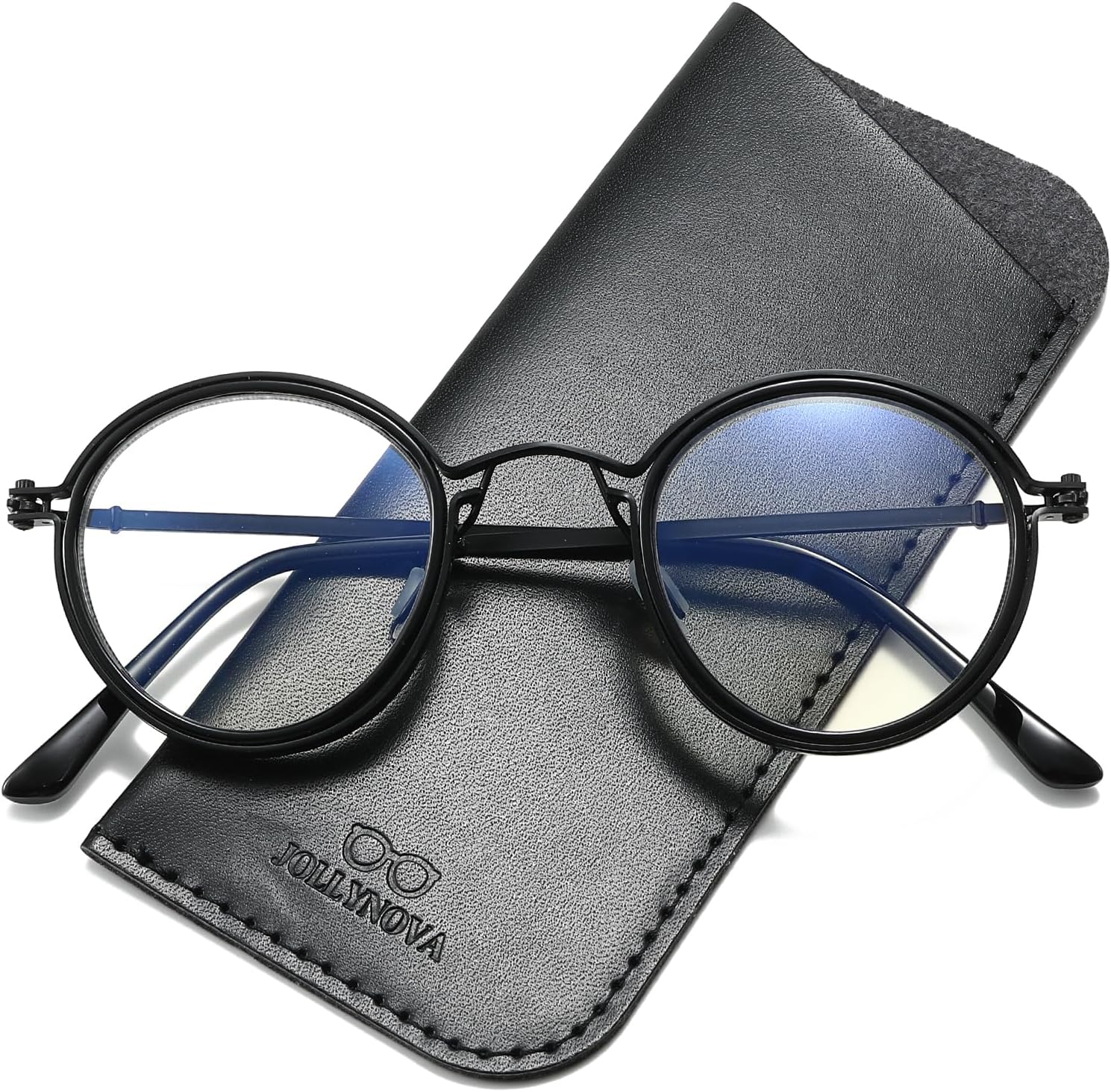 JOLLYNOVA Retro Round Blue Light Blocking Reading Glasses for Women Men,Metal Anti UV Readers (Black & Single Vision, 1.5, x)