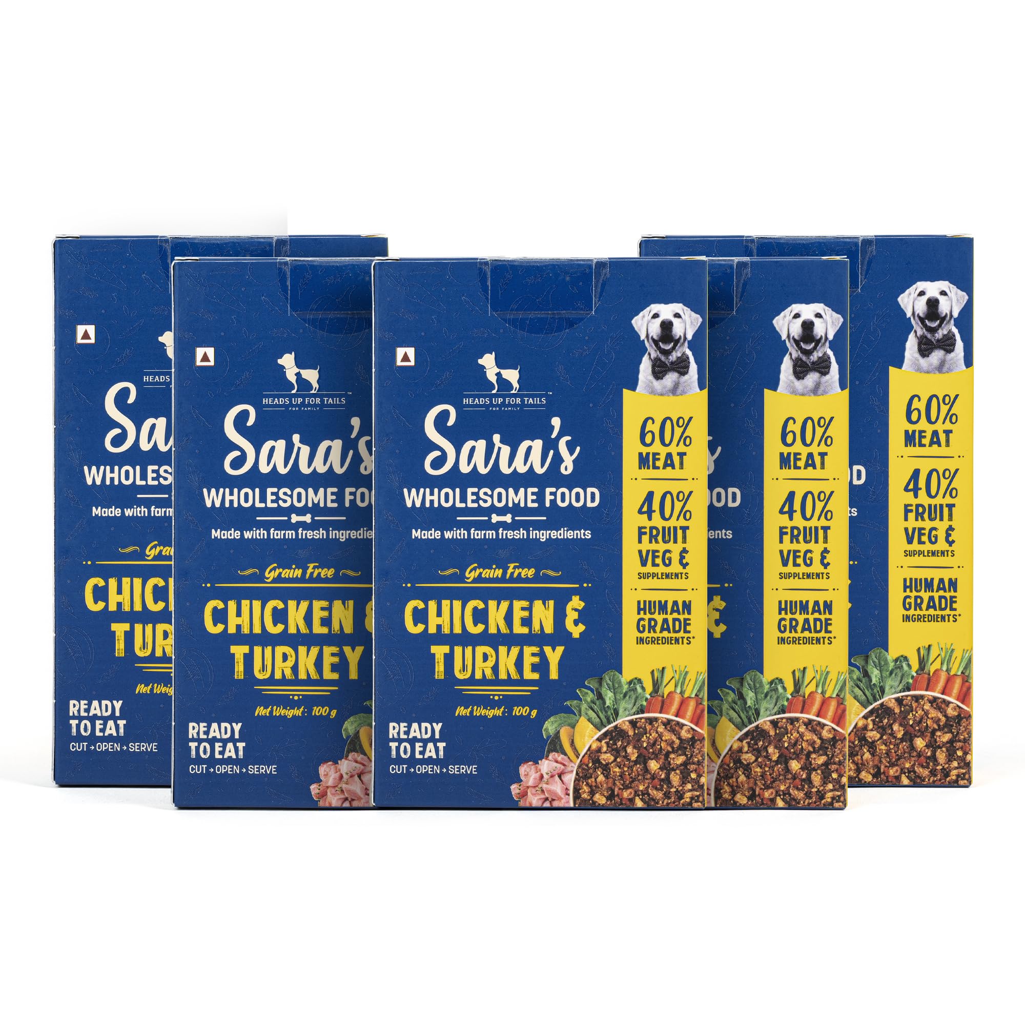 HUFT Sara's Wholesome Food - Grain-Free Chicken and Turkey Dog Food | Human Grade Ingredients | Gluten Free | Balanced Meal | Suitable for Adults & Puppies - 100 gm | Pack of 5