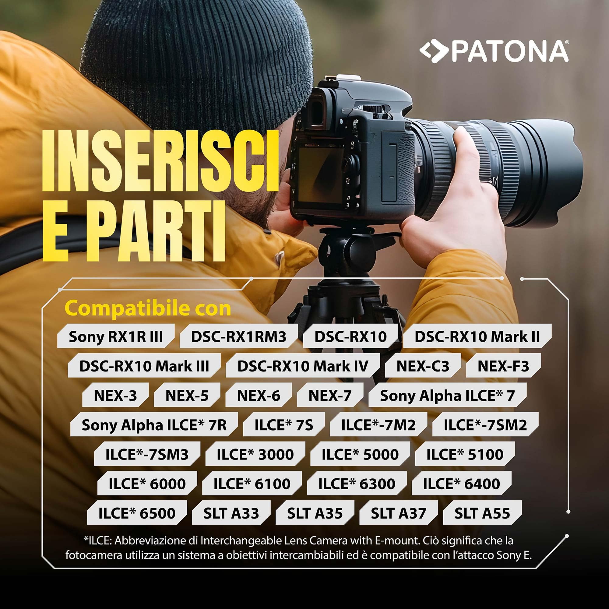 PATONA 2x Batteria NP-FW50 (950mAh) – ricambio per Sony Alpha 6000 6100 6300 6400 6500, ZV-E10, A7 II, A7R II, A5100, NEX, RX10 II–IV – si ricarica nel caricabatterie originale