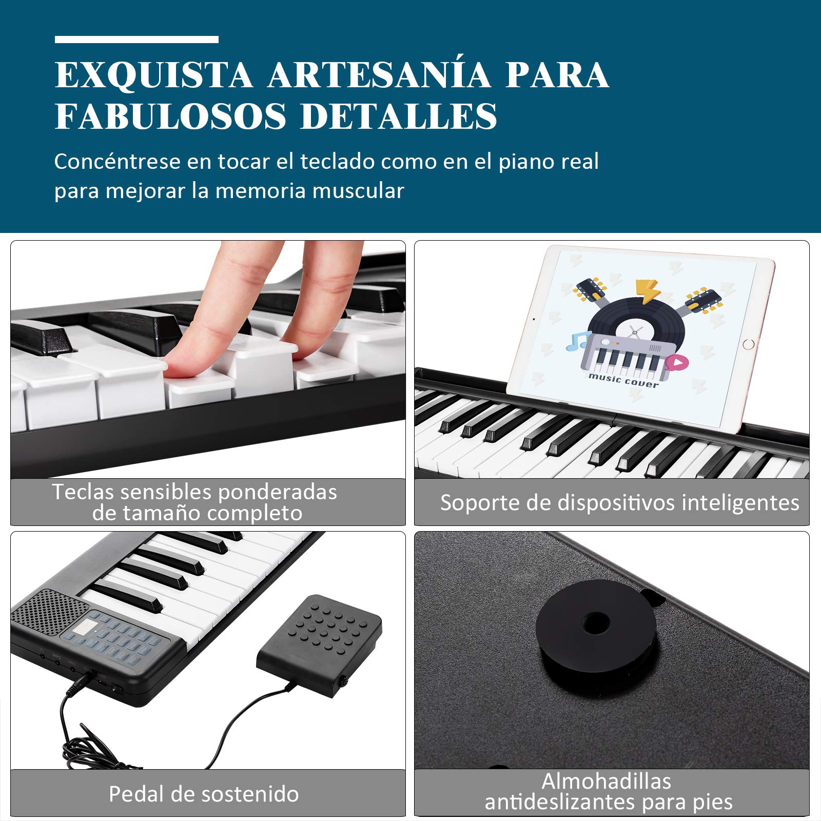 COSTWAY Teclado Eléctrico con 88 Teclas Teclado Digital 128 Ritmos / 128 Tonos/Bluetooth/Altavoces para Niños Principiantes