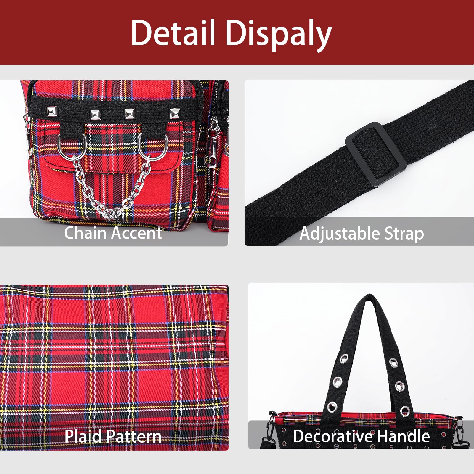 Bolso de bandolera para mujer Bolso de mano gótico Y2K Bolso de hombro de diseño de cuadros Gran capacidad Oficina Trabajo Viaje Compras Duradero