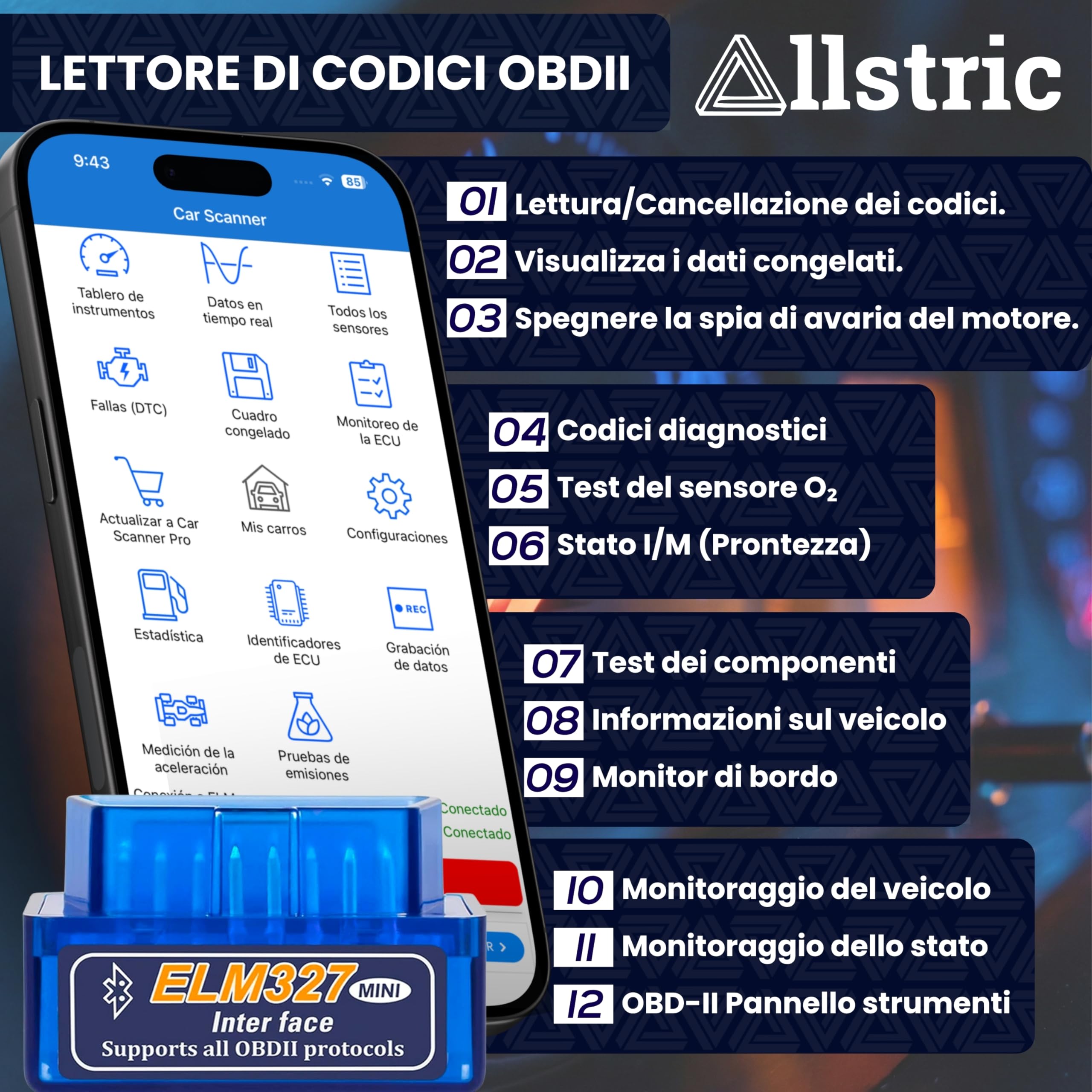 OBD2 Auto Diagnostica. ELM327 Lettore e Strumento di Diagnostica Bluetooth. OBD2 Macchina Diagnosi per Veicoli OBD2 dal 1996 | Non per Elettrici/Ibridi/Camion