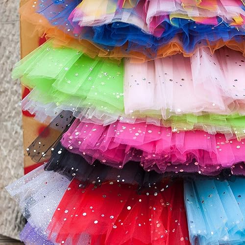 Miniatura 8 de Rollos de tela de tul con purpurina blanca de 54 pulgadas x 10 yardas, pernos, lentejuelas, cinta de tul, tela de red para faldas tutú, vestido,