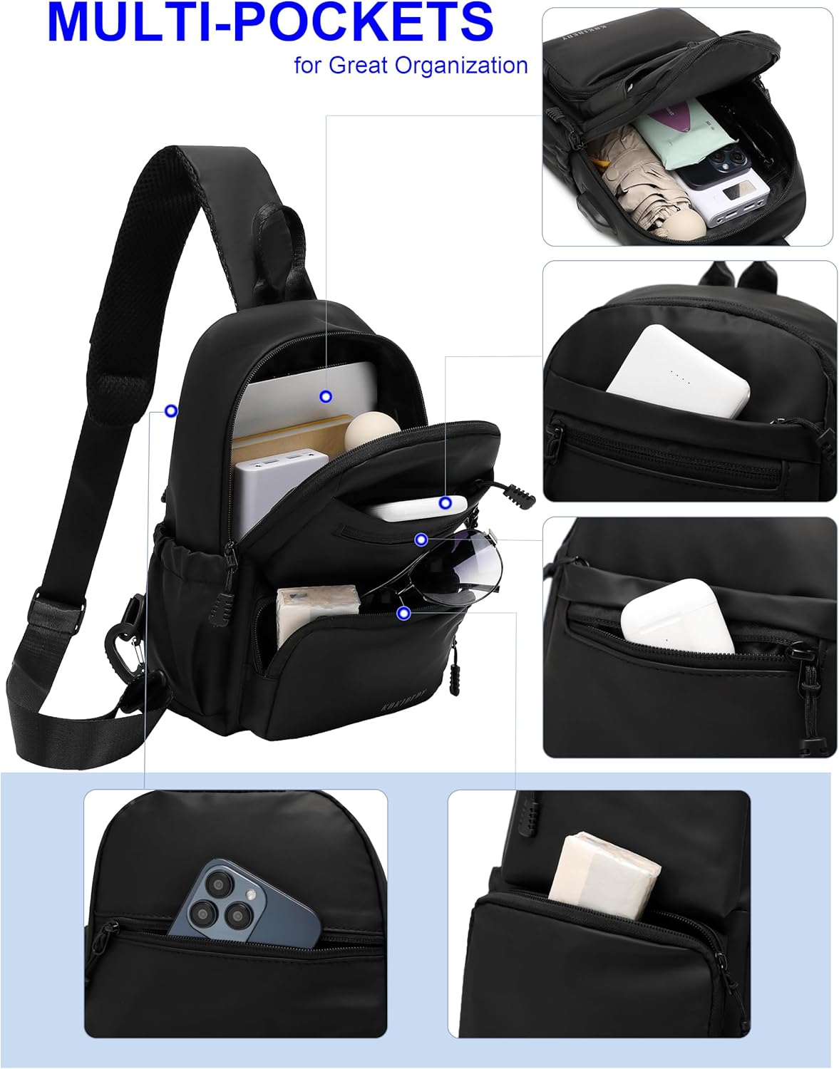 Anti Theft Sling Crossbody Backpack Shoulder Bag for Men,Mini Chest Bags with USB Charger Port For Casual Camping Biking Travel Cycling (Black) - Image 3