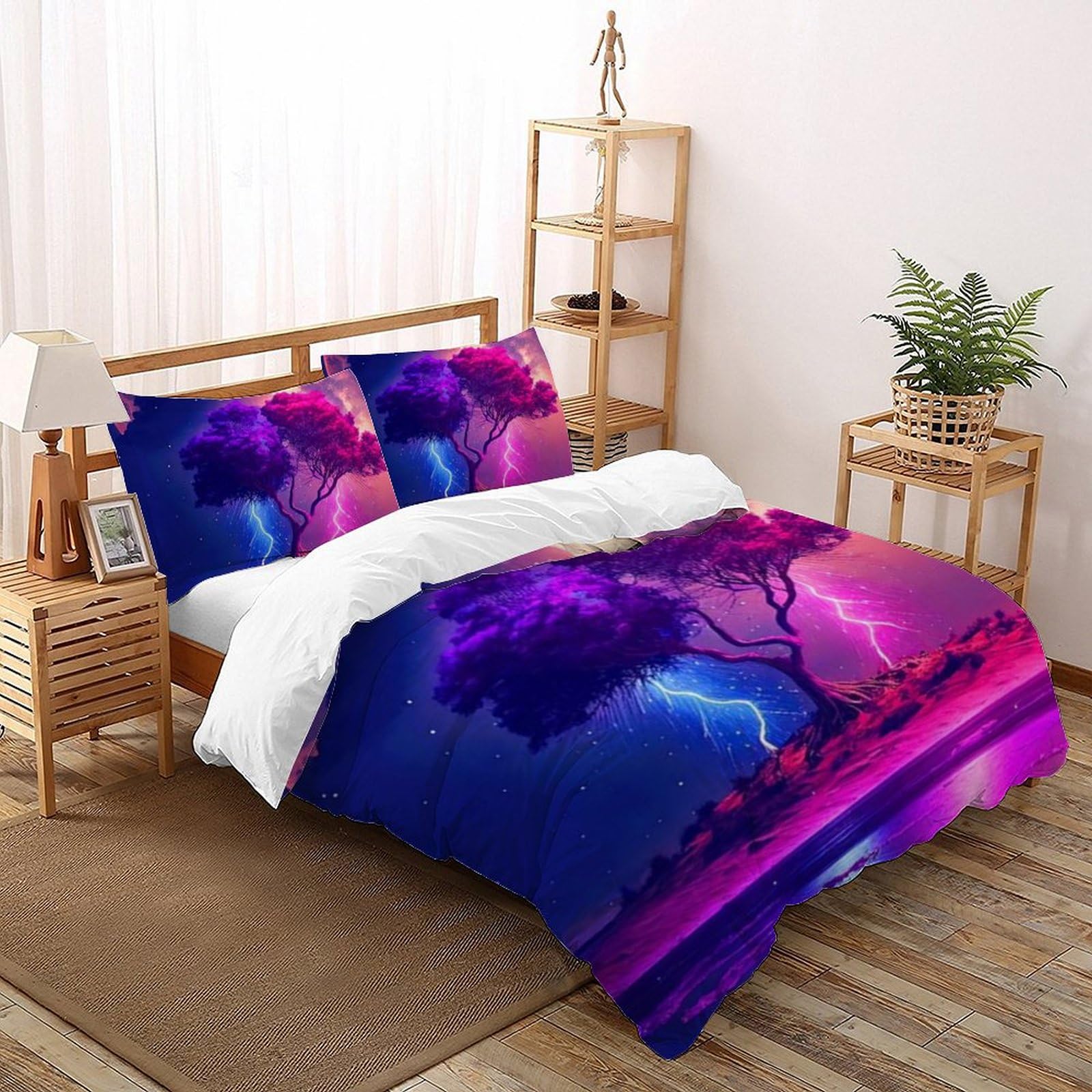 Housse de couette imprimé 3D foudre lit double 200x200 fermeture éclair