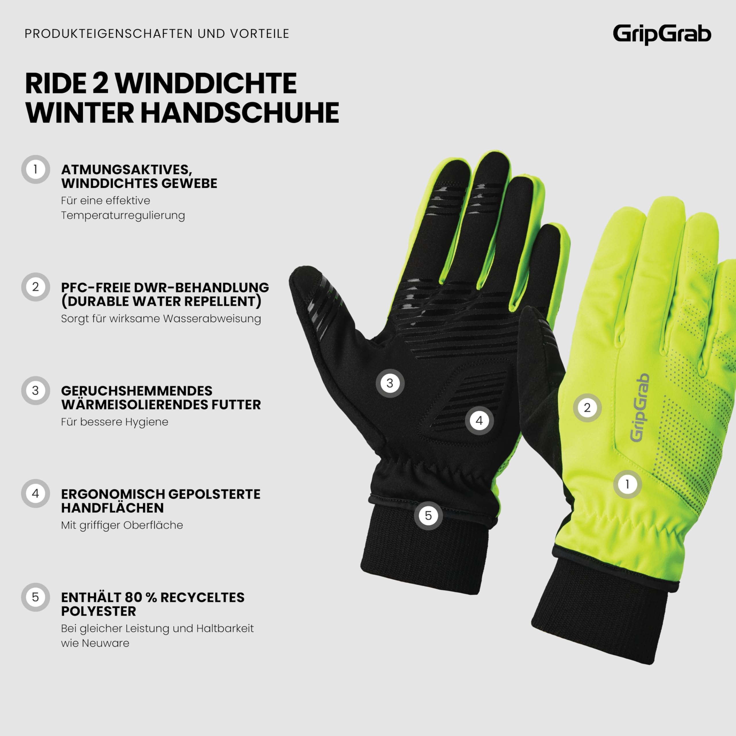 GripGrab Ride Winter Fahrradhandschuhe Winddichte Gefütterte Gepolsterte Rutschfeste Warme Thermo Radsporthandschuhe