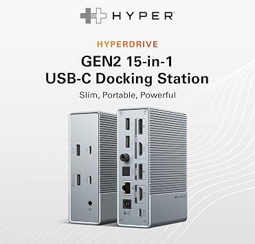 HyperDrive USB-C & Thunderbolt 4 GEN2 15-in-1 Docking Station for MacBook, iPad, PC - HDMI or DP, Up to 3 Extended Displays, High-Speed USB Data Transfer