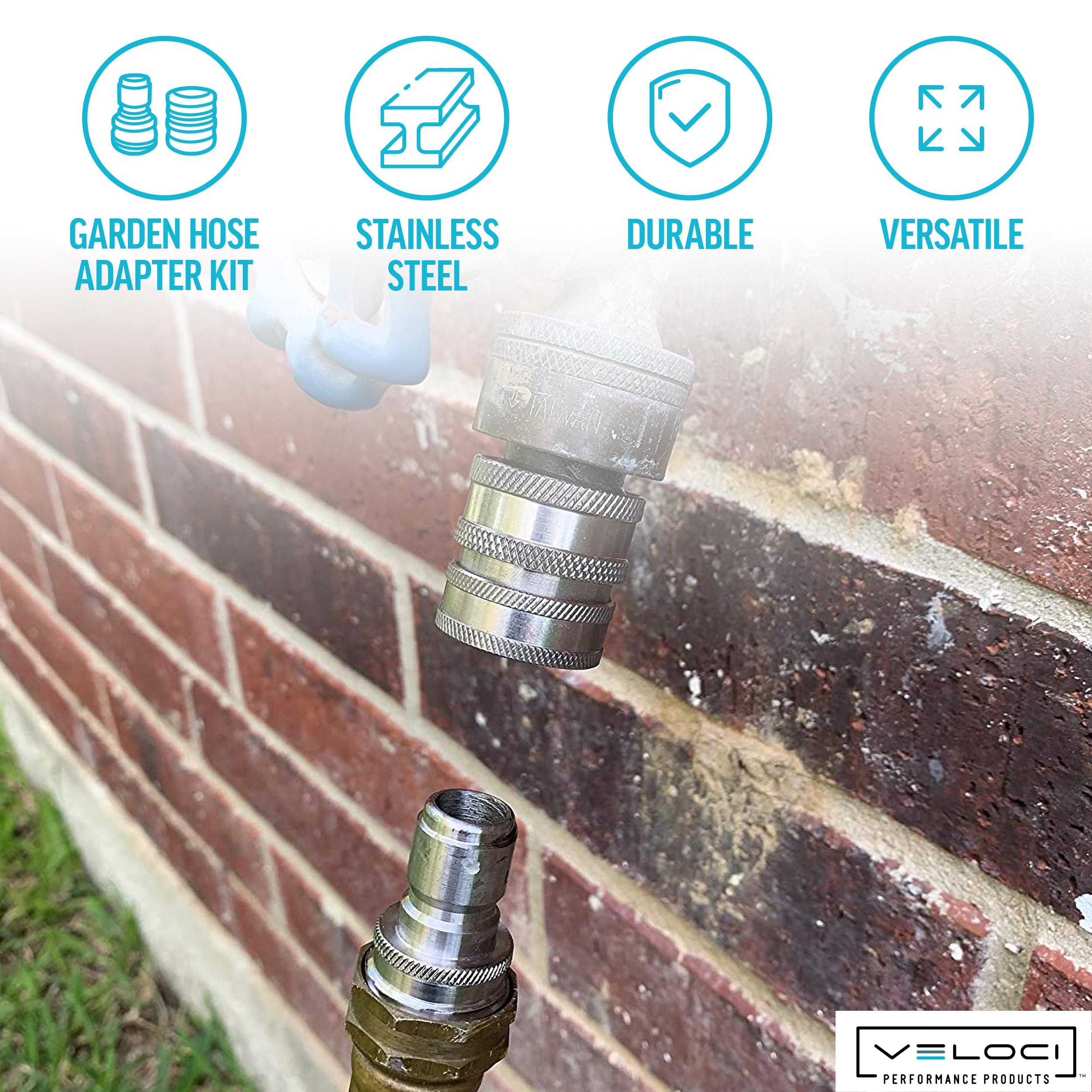 MTM Hydro Set di 2 raccordi da giardino in acciaio inox da 3/4", per idropulitrice ad alta pressione e uso domestico (SS GH)