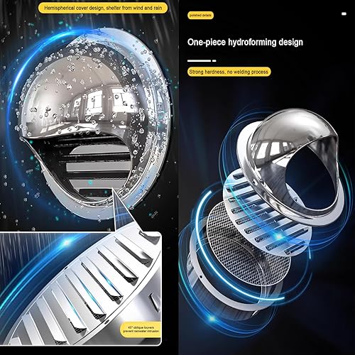 Miniatura 3 de Cubiertas de ventilación de aire de acero inoxidable 304, tapa de chimenea de salida de aire de pared exterior, campana extractora, tapa de lluvia