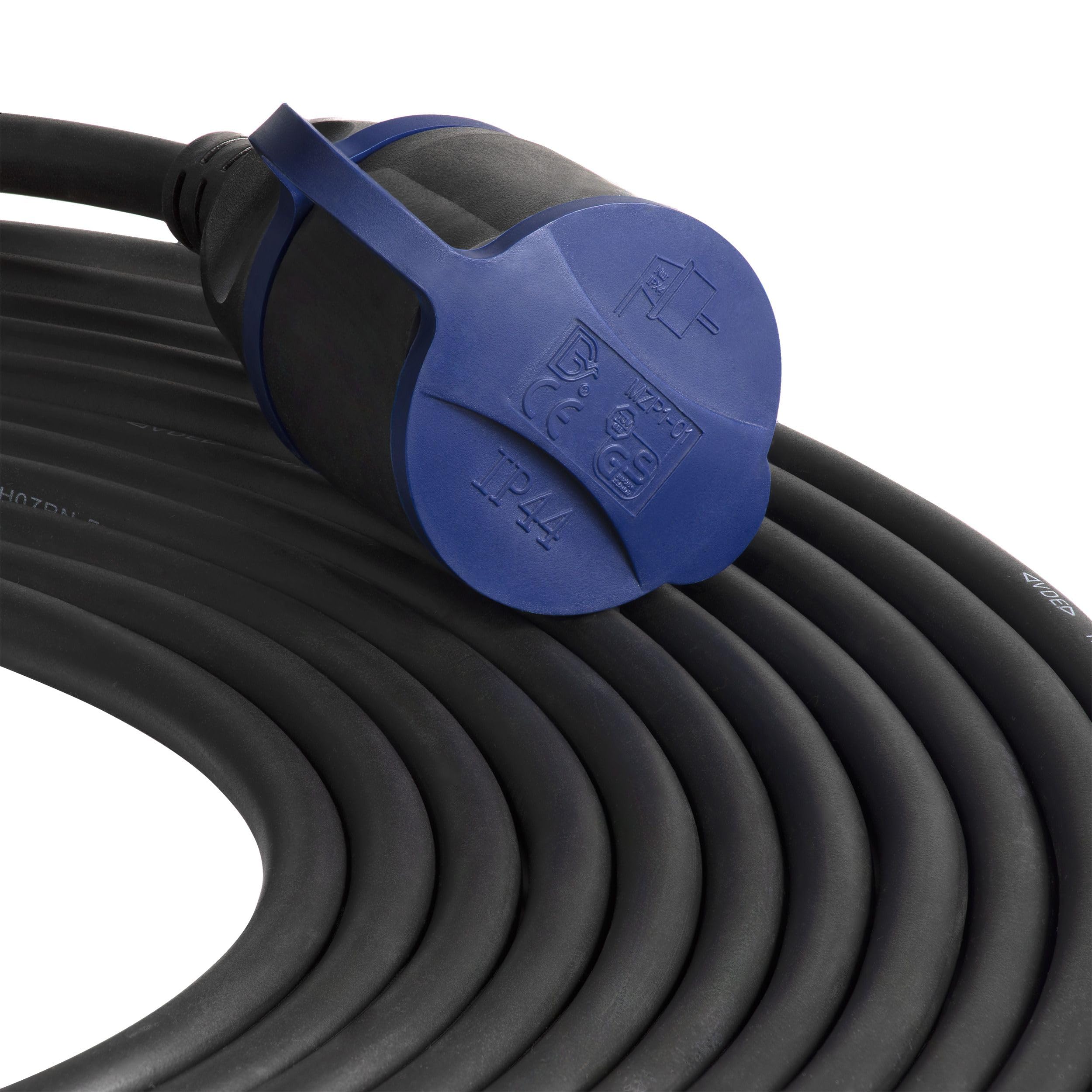 Rallonge électrique en caoutchouc 30 m pour extérieur - H07RN-F IP44 - Protection contre les projections d'eau - 3680 W - Avec sécurité enfant - Câble d'alimentation robuste pour jardin, chantier et