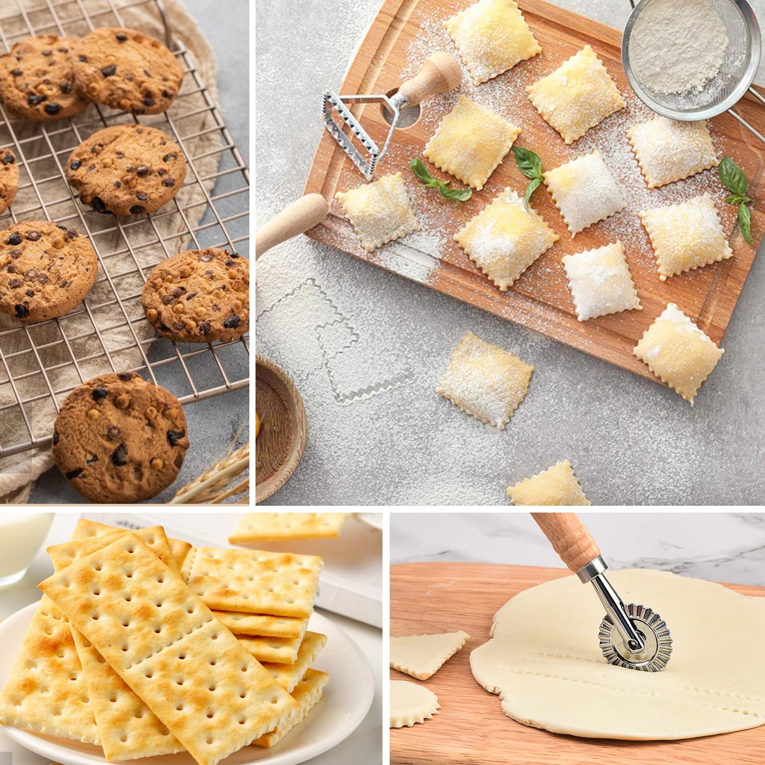 ZSMJAER Set 5 Stampi Per Ravioli | Forme Rotonda, Quadrata E Cuore | Con Rullo Per Pasta | Per Biscotti E Pasta - Foto 2