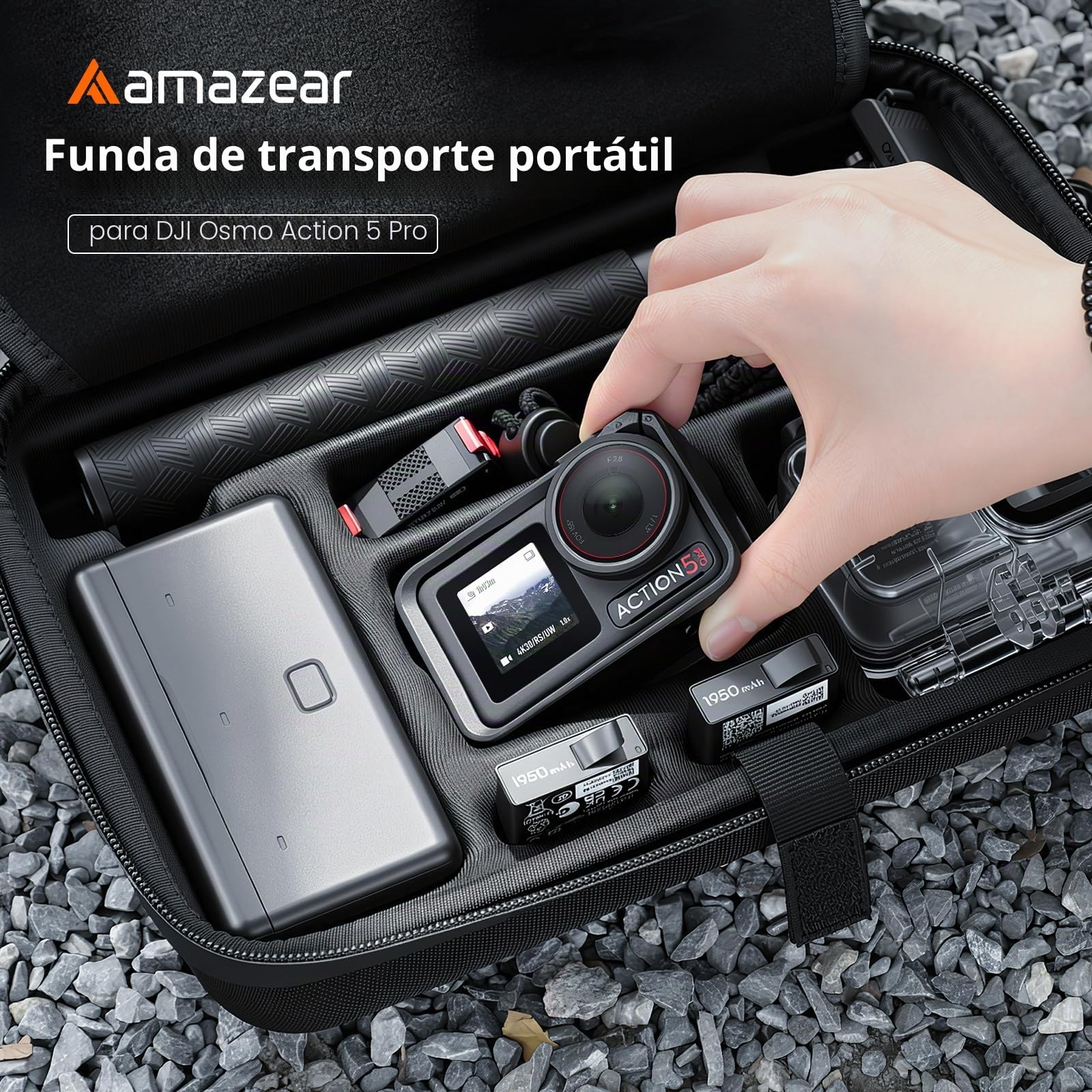 AMAZEAR Funda de transporte para DJI Osmo Action 5 Pro, DJI Action5 Pro, accesorios protectores, compacta, rígida, bolsa de transporte portátil para viajes o tienda en casa, compatible con cámara