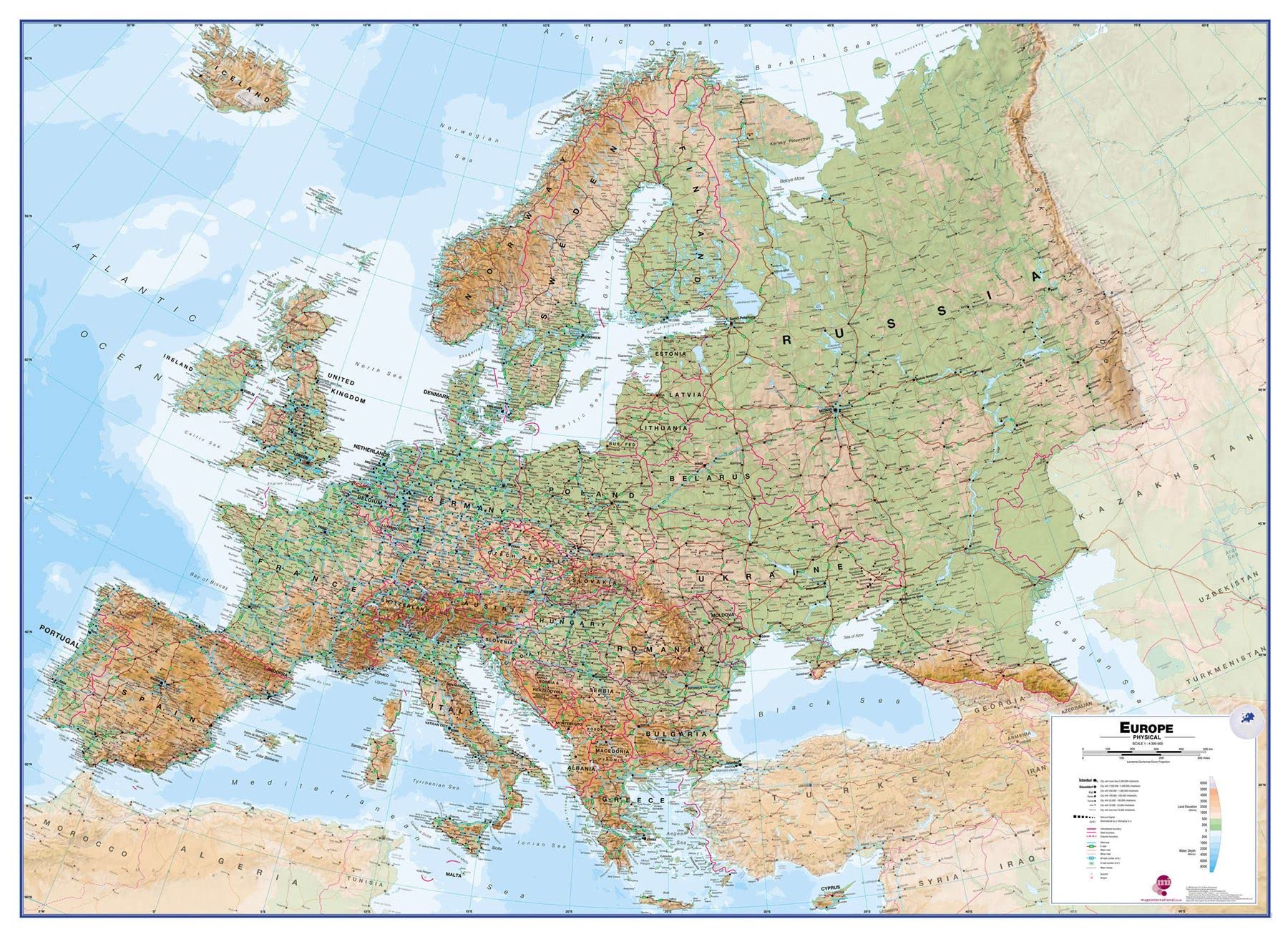 Huge Europe Wall Map Physical (Laminated)