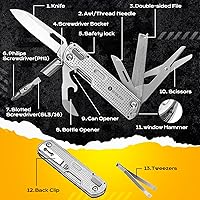 Vista 5 de BIBURY Cuchillo de bolsillo multiherramienta BI2056, cuchillo multiherramienta de acero inoxidable con clip, cuchillo plegable multiherramienta EDC