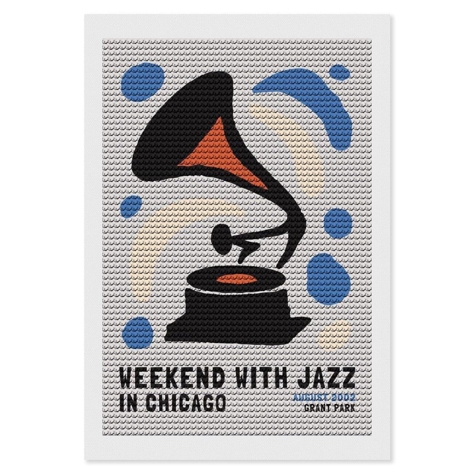 Junmoney Weekend with Jazz in Chicago Diamond Art Kit 8"x12", Creative Leisure Activity, Complete Accessories, Vintage Style Decor, for Women