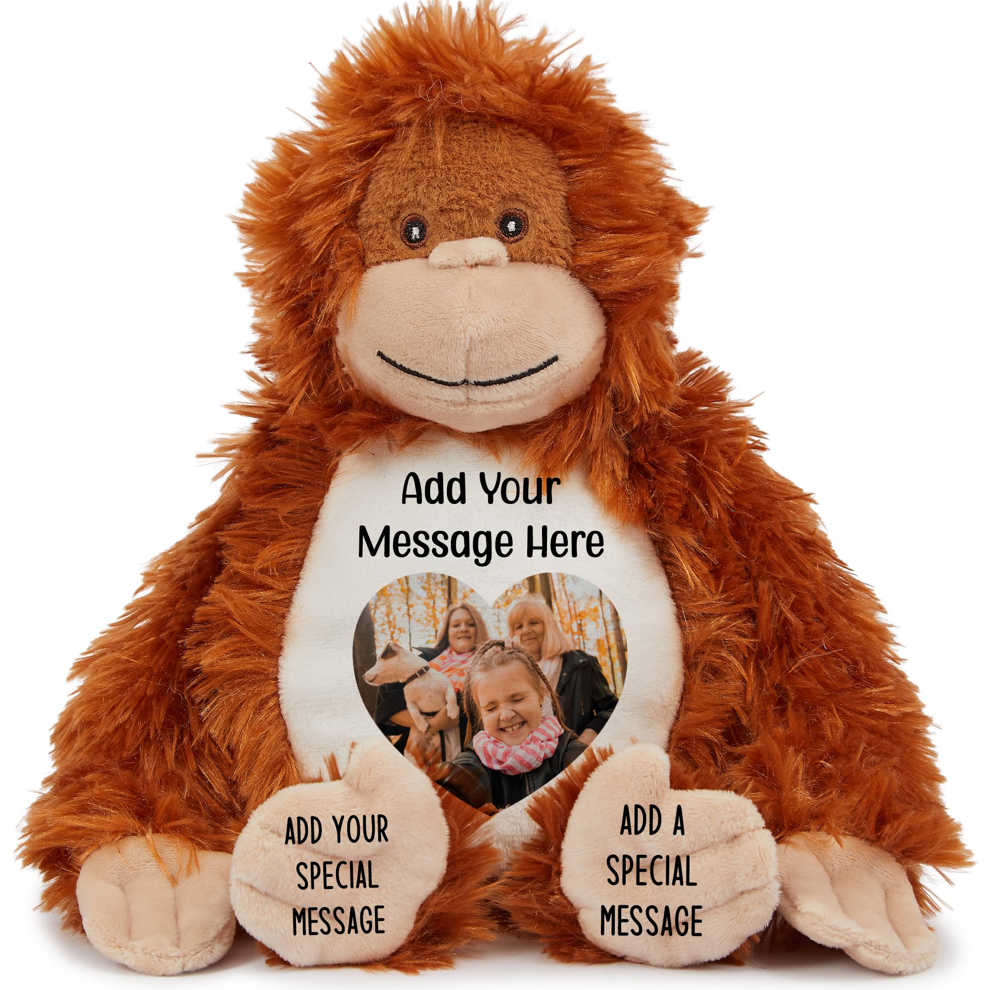 Personalised Photo Teddy Bear – Add Photo on Front & Text on Feet | 28 Styles | Custom Keepsake Gift for Baby, Sympathy, Birthday & More (Orange Orangutan Teddy Bear)