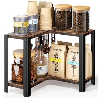 niffgaff Regal für Kaffee-Ecke & Arbeitsplatte – kleiner Organizer für Küche & Kaffeeecke, platzsparendes Eckregal aus Holz & Metall, 2-stufig, Vintage Brown - Amazon product rated Grade B