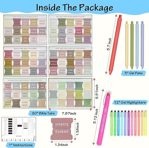 Miniatura 2 de 12 resaltadores de gel bíblico brillantes que no se corren y 5 bolígrafos con 90 pestañas laminadas de la Biblia, kit de diario bíblico estético,